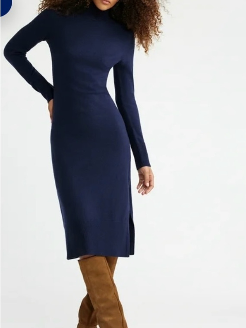 Classic Navy Set: Long-Sleeve Knit Dress w/ matching pea coat- (only tried on)